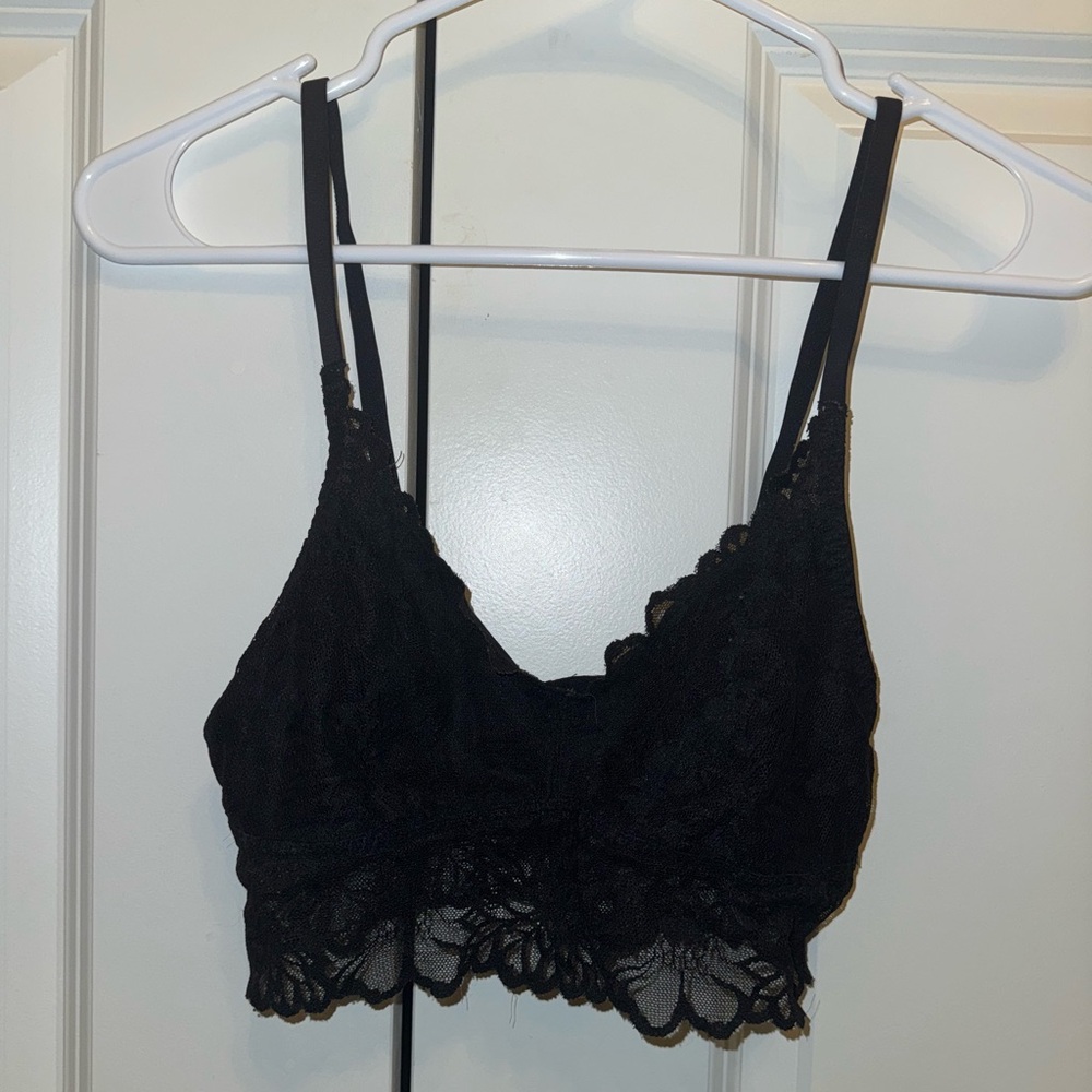 Victoria Secret Pink Black Bralette Floral Lace Size Small GUC Bra Top